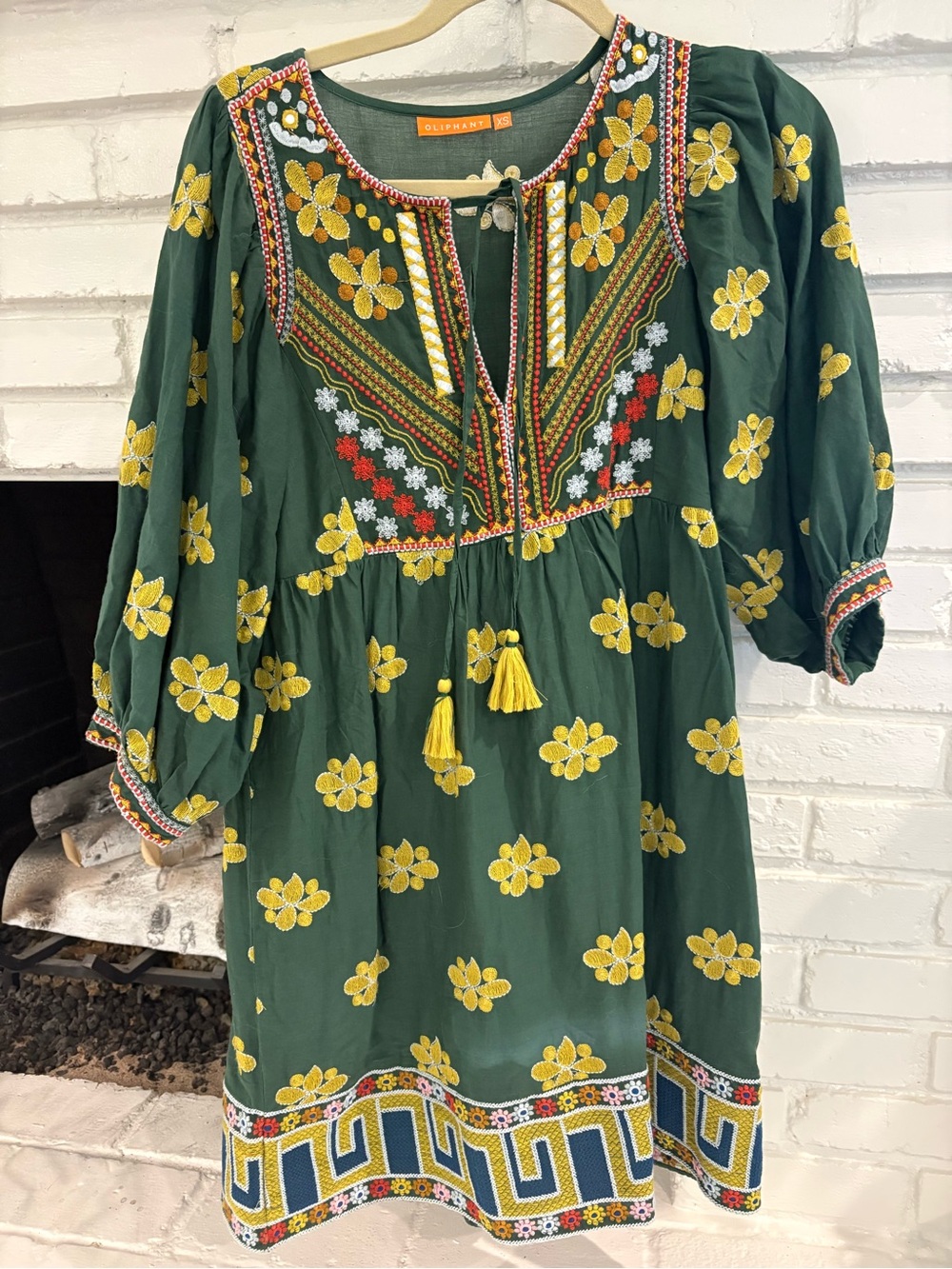 Embroidered Green Floral Boho Dress OLIPHANT